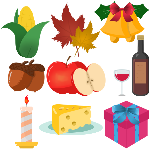 感恩节手绘 元素合集玉米红酒图片下载