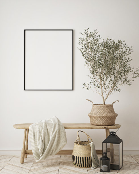 模拟海报框架在现代室内背景，客厅，斯堪的纳维亚风格，3D渲染，3D插图图片下载