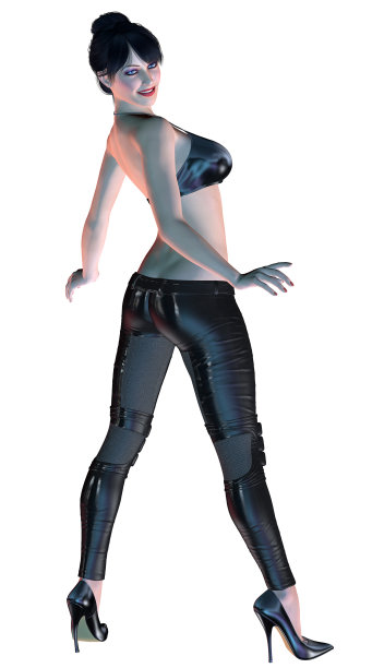 漂亮的女人在白色的背景下黑色的裙子，3d渲染图片下载