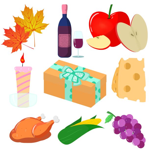 感恩节手绘元素合辑火鸡奶酪图片下载