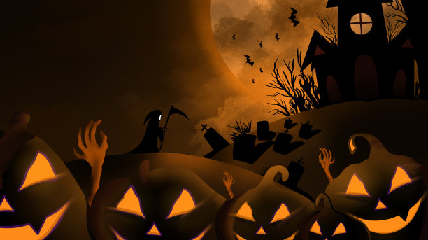 原创万圣节南瓜死神城堡插画图片下载