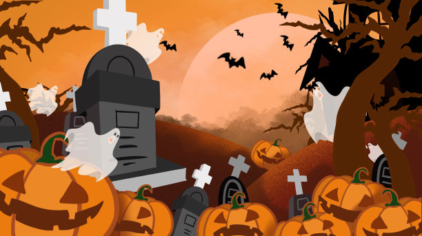 原创万圣节墓碑幽灵南瓜插画元素图片下载