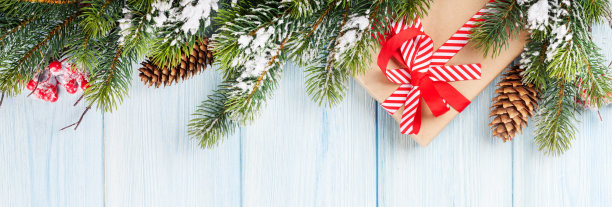 圣诞节背景与冷杉树和礼物图片下载