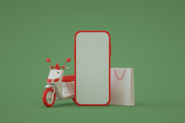 网上购物，快递，滑板车，摩托车，供应链，智能手机模型，运输，圣诞，新年概念，移动应用，电子商务图片下载