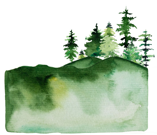 冬季圣诞节水彩画与绿色的针叶树景观图片下载