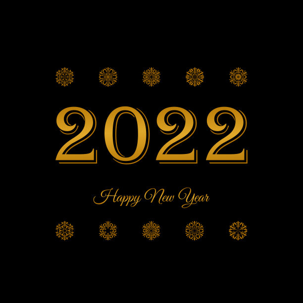 2022年新年快乐。金色的文字和黑色背景上的雪花。矢量图像。设计元素为贺卡，旗帜，邀请，标志，明信片，小装饰，传单。模板,概念图片下载