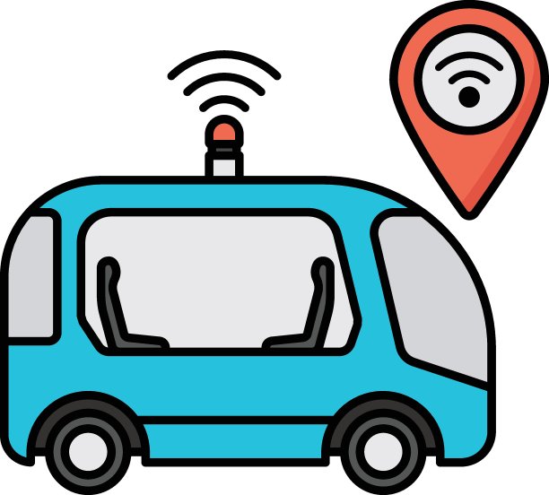 迷你无人驾驶卧铺货车概念矢量颜色图标设计，未来交通符号，无人驾驶绿色交通创新标志，自动空中交通工具股票插图图片下载