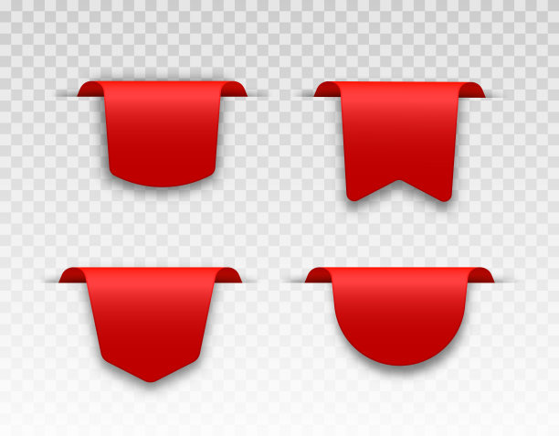 红色空白价格标签。丝带和销售横幅设置。3d无光图标与透明阴影。图片下载