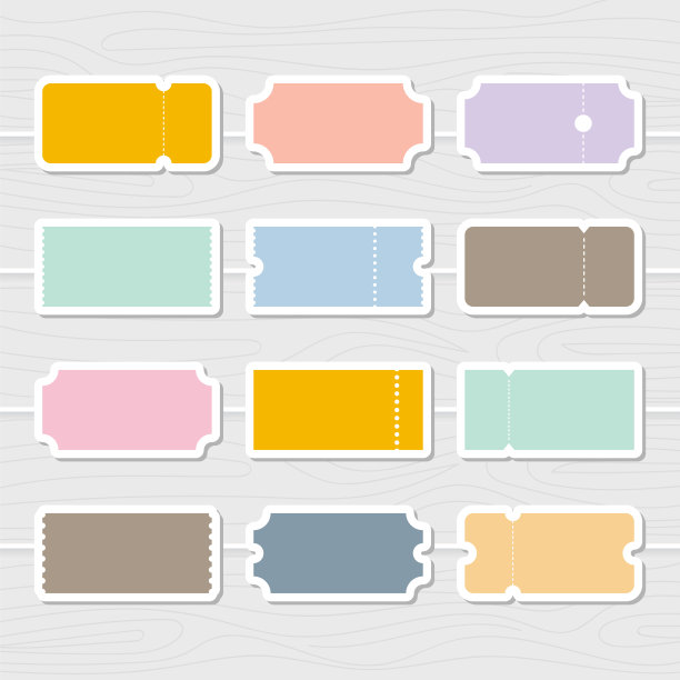 空白票。向量模板入口票的集合。折扣，销售，有褶皱边的优惠券。音乐会,电影卡图片下载