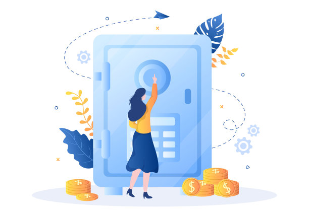 银行储物柜矢量插图。储存保险箱现金安全，保护，黄金，货币和重要文件使用电子钥匙打开图片下载