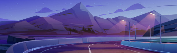 山地景观有汽车道、湖泊和树木图片下载