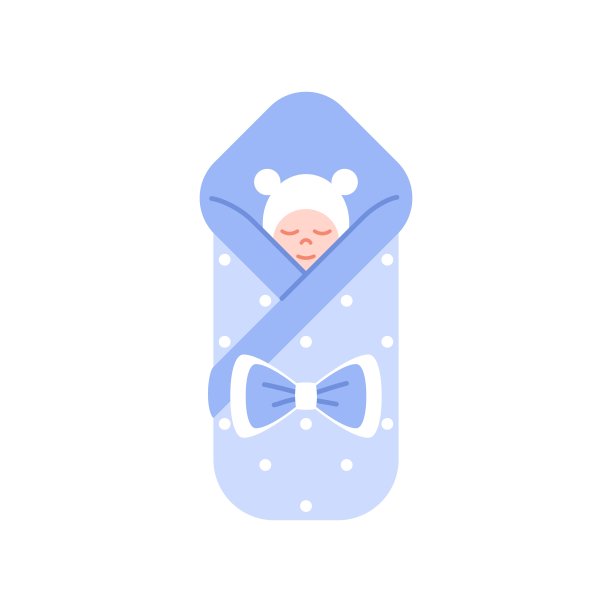 美丽的婴儿平面图标孤立在白色的背景。可爱的新生儿男婴睡在毯子里。生日贺卡装饰。婴儿淋浴设计。蓝色柔和柔和的颜色。最小的矢量插图。图片下载