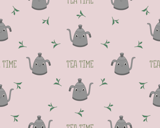 无缝模式与可爱的茶属性在粉彩-矢量插图，eps股票插图图片下载