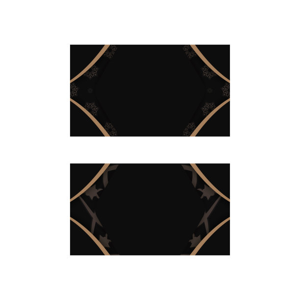 黑色名片模板与棕色曼荼罗装饰为您的接触。图片下载