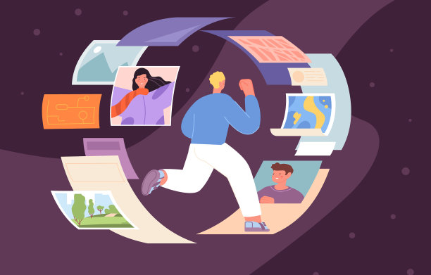 社交媒体的生活方式。16、人乱信息圈跑，数码上瘾。网上冲浪，现代青少年博主看照片，完全矢量平面概念图片下载