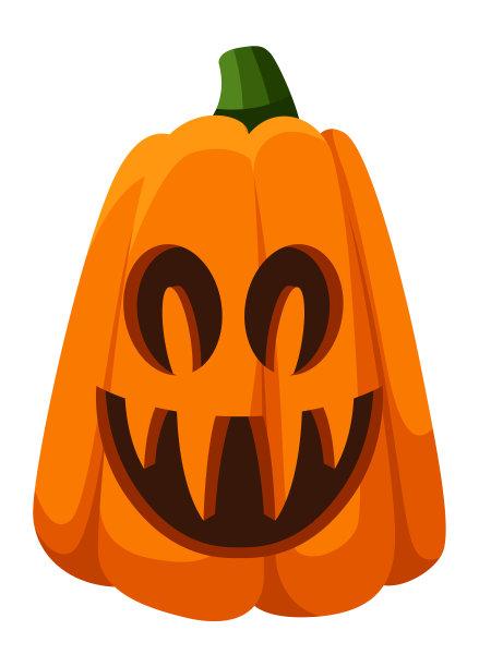 雕刻的南瓜脸上长着大牙齿。万圣节装饰图片下载