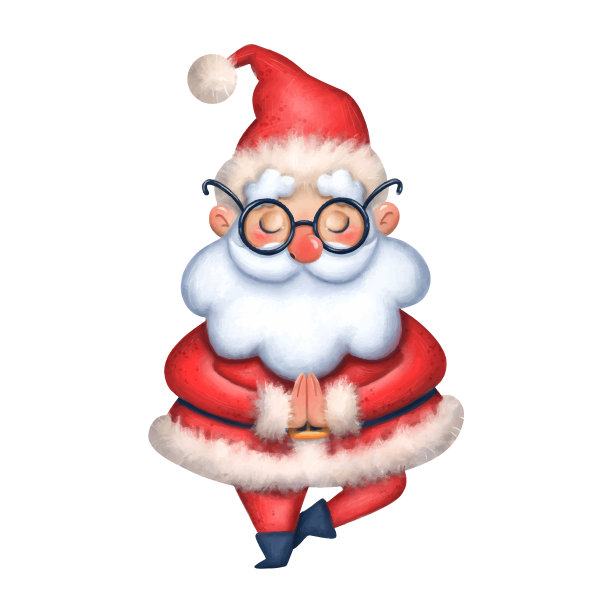 一个可爱的卡通圣诞老人做瑜伽的插图。圣诞老人正在冥想。图片下载