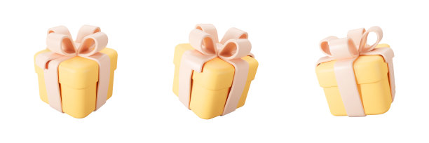 3d橙色礼盒集与彩色丝带蝴蝶结孤立在白色的背景。3d渲染飞行现代假日封闭惊喜盒。现实的矢量图标为现在，生日或婚礼横幅图片下载