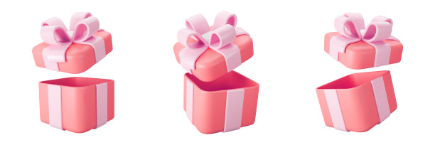 3d红色打开礼品盒集与彩色丝带蝴蝶结孤立在白色的背景。3d渲染飞行现代假日打开惊喜盒。现实的矢量图标为现在，生日或婚礼横幅图片下载