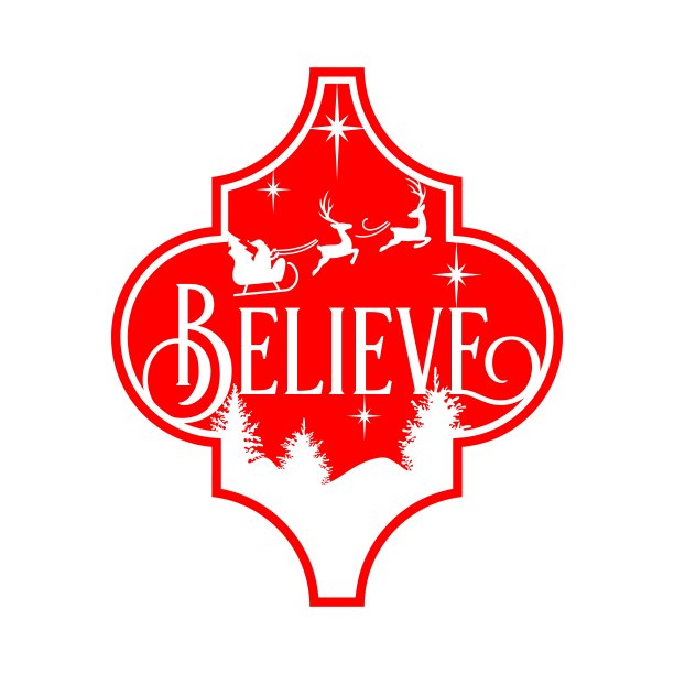 相信与圣诞老人和驯鹿孤立在白色背景上的向量插图。圣诞节设计工艺，切割，DIY装饰，灯笼，礼物，家庭装饰。图片下载