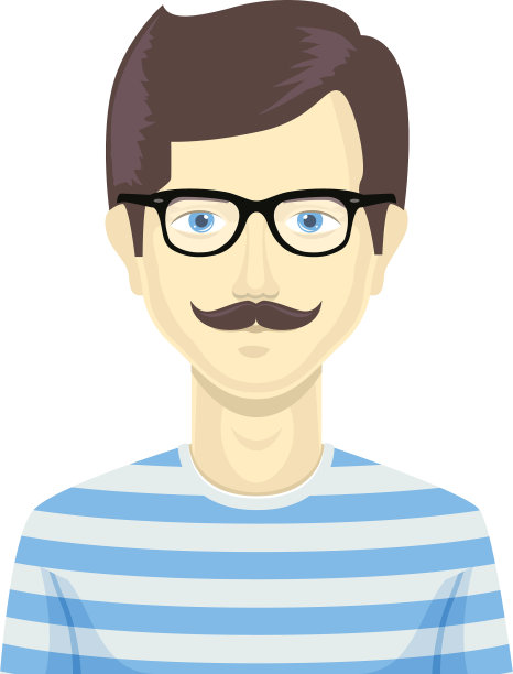 男男性角色头像，矢量人像。穿着时髦的衣服，戴着眼镜，留着小胡子。现代时尚风格。图片下载