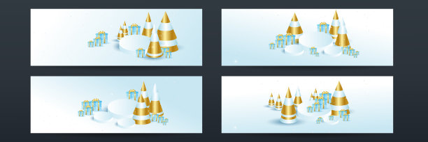 寒假宽横幅模板。在社交媒体上出售圣诞树形状、雪花和红色浆果的冬季拍卖相框。适用于手机应用，横幅设计和网络广告图片下载