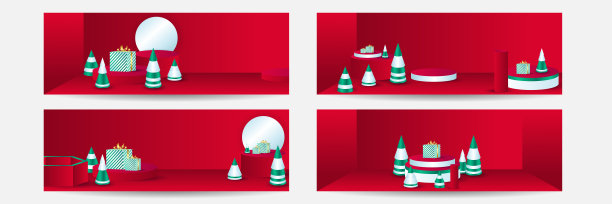 寒假宽横幅模板。在社交媒体上出售圣诞树形状、雪花和红色浆果的冬季拍卖相框。适用于手机应用，横幅设计和网络广告图片下载