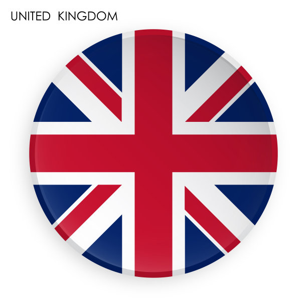 大不列颠及北爱尔兰联合王国的旗帜图标在现代新形态风格。移动应用程序或网页按钮。白色背景向量图片下载