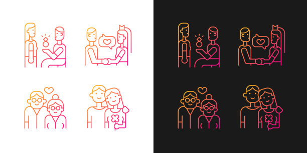 浪漫关系的渐变图标设置为黑暗和光明模式图片下载