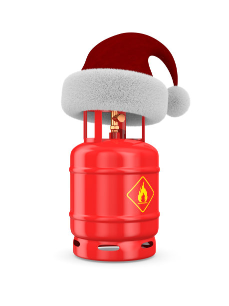 气瓶和圣诞老人的帽子在白色背景。孤立的3 d演示图片下载