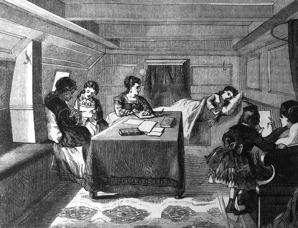 古董插图——哈泼杂志——蒸汽船上的女士舱图片下载