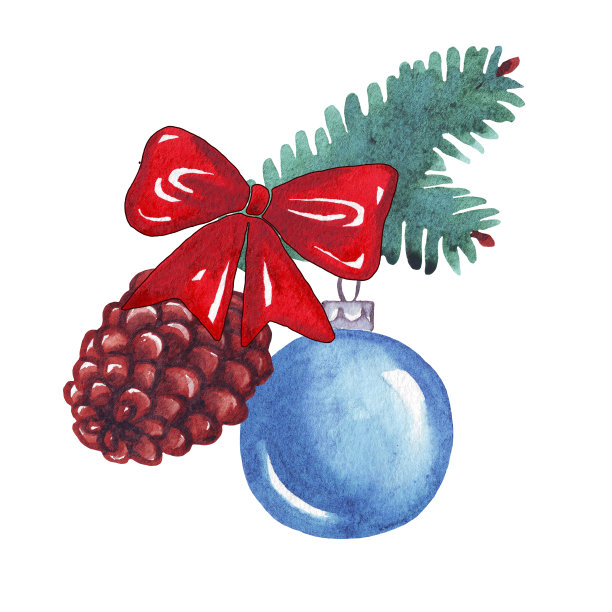 圣诞装饰构图。水彩插图图片下载