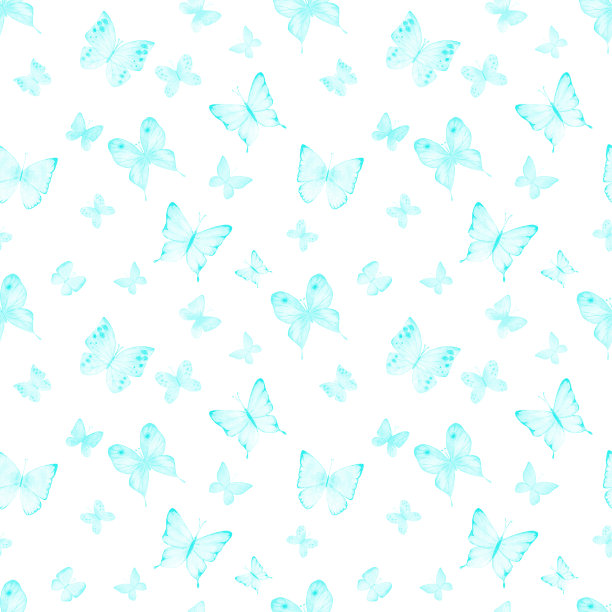 无缝植物夏季图案与蓝绿色水彩蝴蝶图片下载