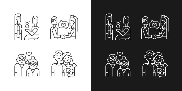 浪漫关系的阶段线性图标设置为黑暗和光明模式图片下载