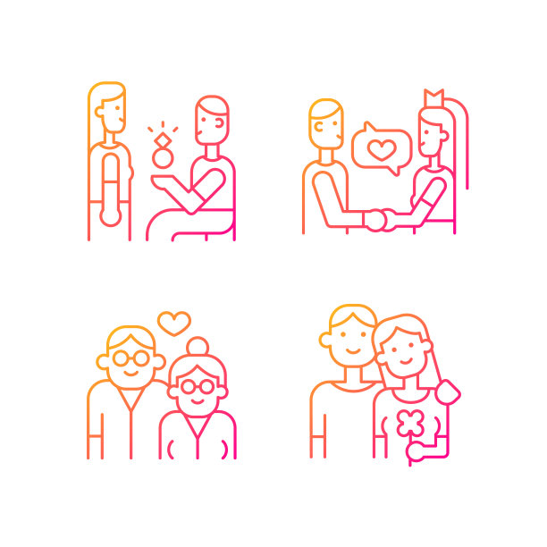 恋爱关系的阶段梯度线性矢量图标设置图片下载