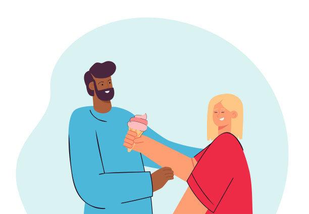 女孩与男友分享冰淇淋图片下载