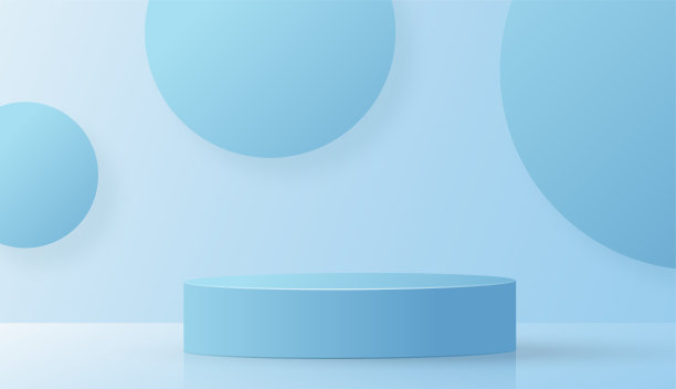 圆形讲台用漂亮而富有创意的蓝色象征舞台。图片下载