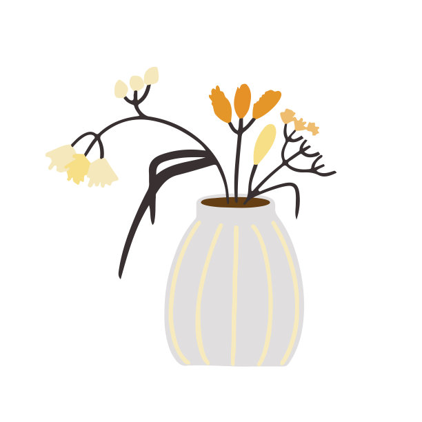 陶瓷灰色花瓶与鲜花，家庭舒适，家居装饰，舒适的家，手绘风格，波西米亚。图片下载