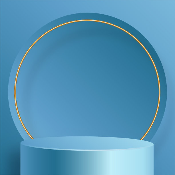 圆形讲台用漂亮而富有创意的蓝色象征舞台。图片下载