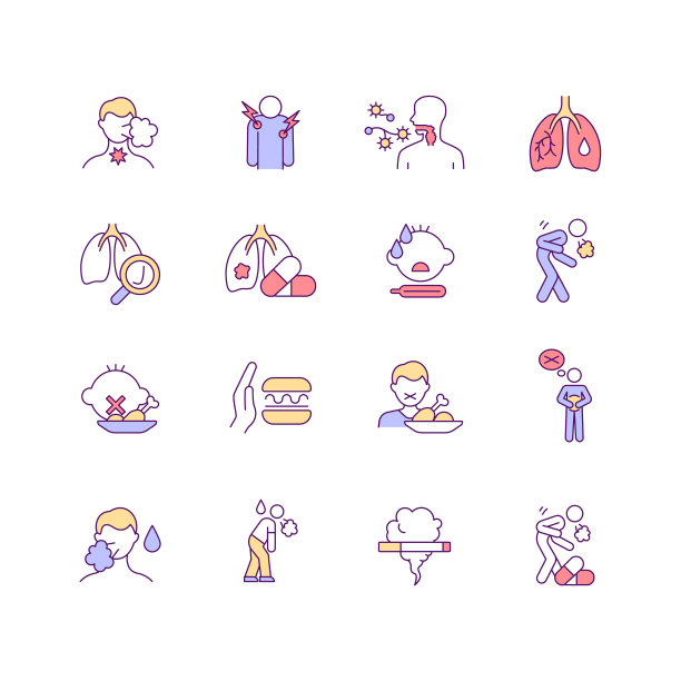 肺部感染症状的RGB颜色图标设置图片下载