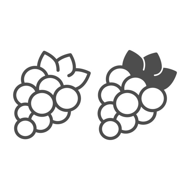 一串葡萄与叶子，老虎机线和固体图标，赌博概念，水果机矢量标志在白色背景，轮廓风格图标的移动概念和网页设计。矢量图形。图片下载