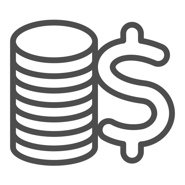 硬币、筹码、代币和美元符号线性图标，货币概念，堆叠硬币矢量符号图片下载