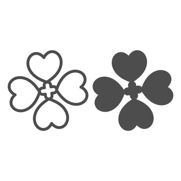 四叶三叶草，好运线和实体图标，赌博概念，白色背景上的幸运矢量标志，移动概念和网页设计的轮廓样式图标。矢量图形图片下载