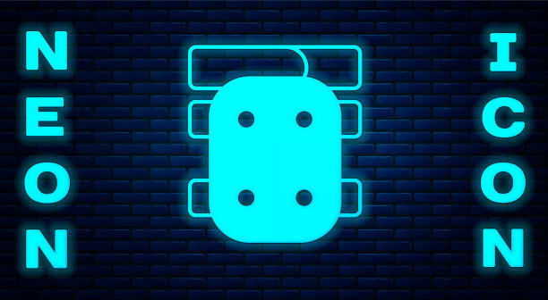 发光的霓虹灯护膝图标孤立在砖墙图片下载