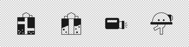 设置矿井入口手电筒和矿工头盔图片下载