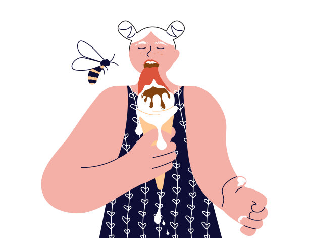 可爱的现代极简主义快乐女孩舔冰淇淋图片下载