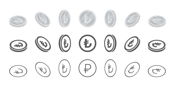 土耳其里拉的硬币。旋转图标在不同的角度动画。在等距硬币。矢量图图片下载