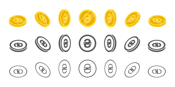 乌克兰格里夫尼亚硬币。旋转图标在不同的角度动画。在等距硬币。矢量图图片下载
