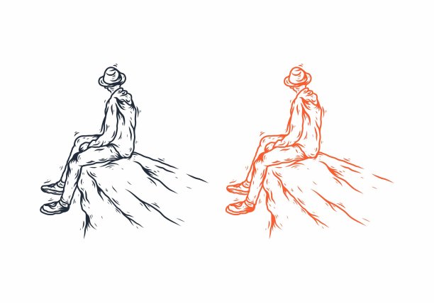 男人坐在悬崖边上的插图设计图片下载