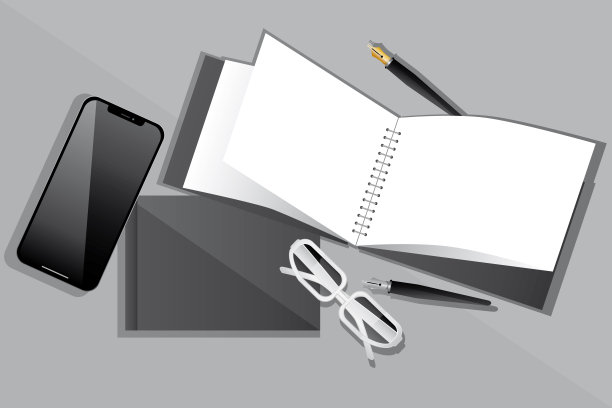 一套技术移动设备和办公用品的彩色抽象背景。图片下载